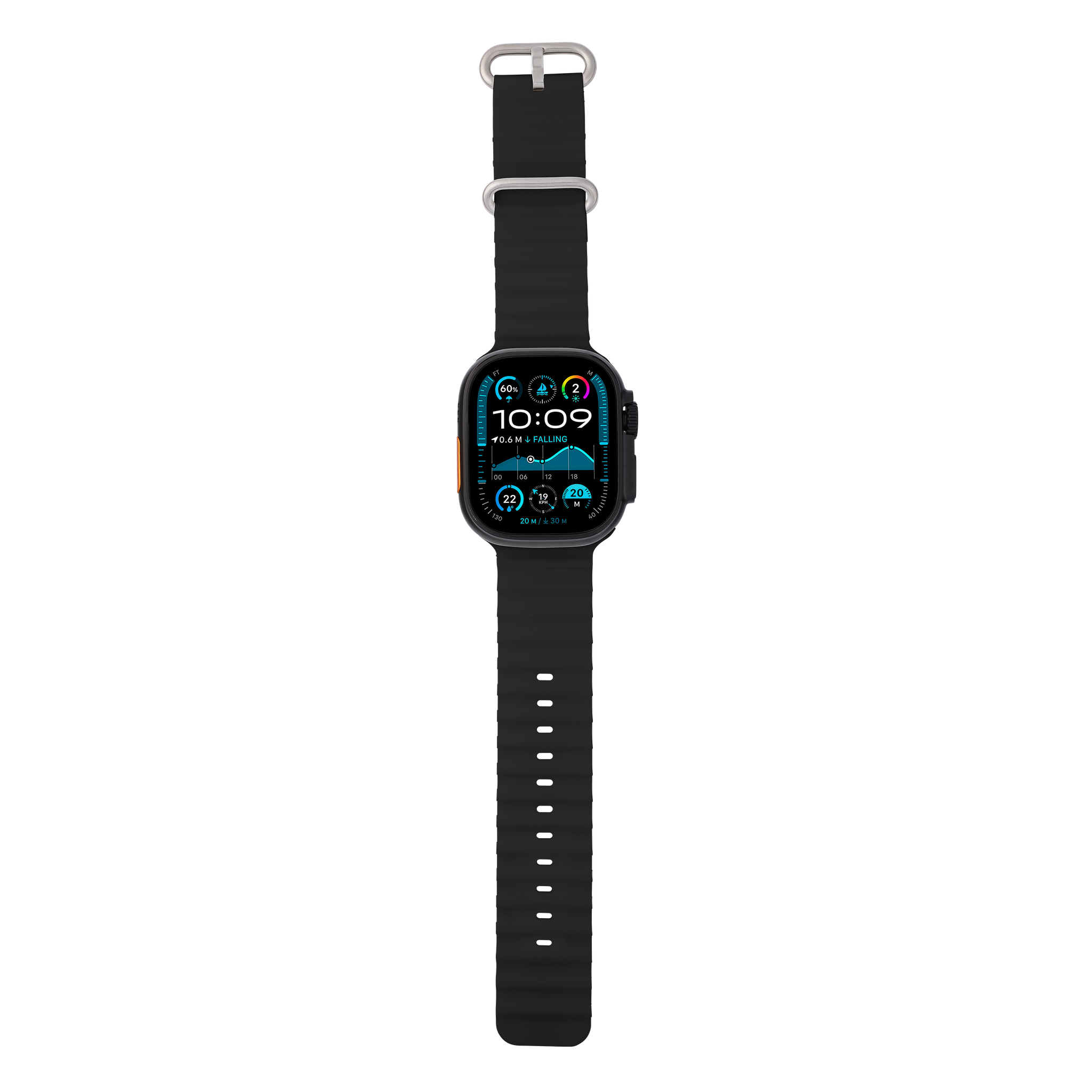Wave Band in Magma — black and orange silicone Apple Watch strap (view 5)