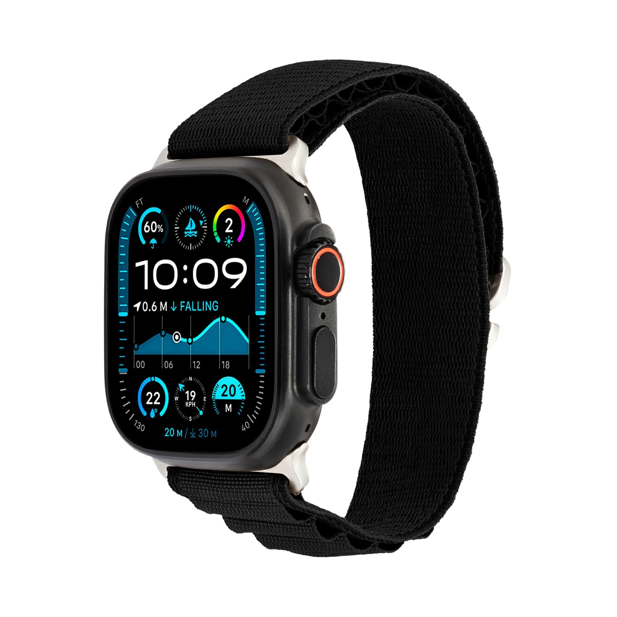 Hook Strap in Black — black woven nylon Apple Watch strap (view 1) #colour_black