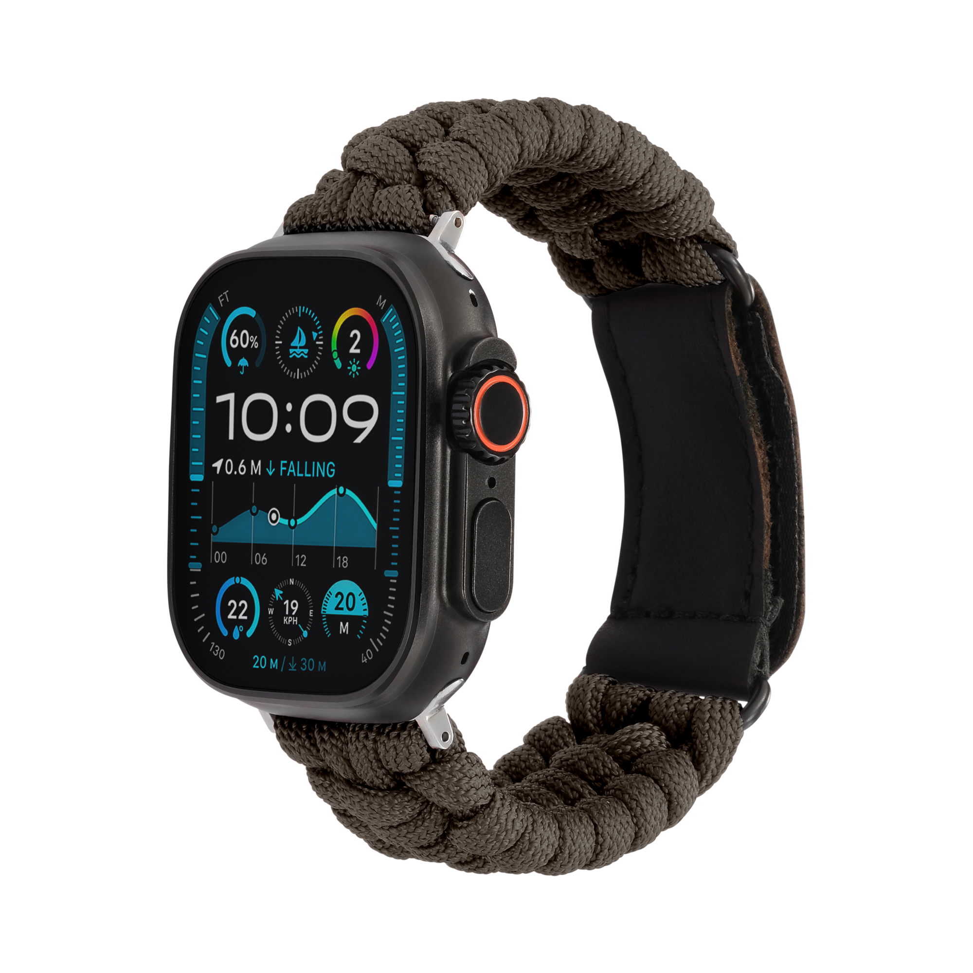 Paracord Apple Watch Strap in Grey — grey paracord Apple Watch strap (view 1)
