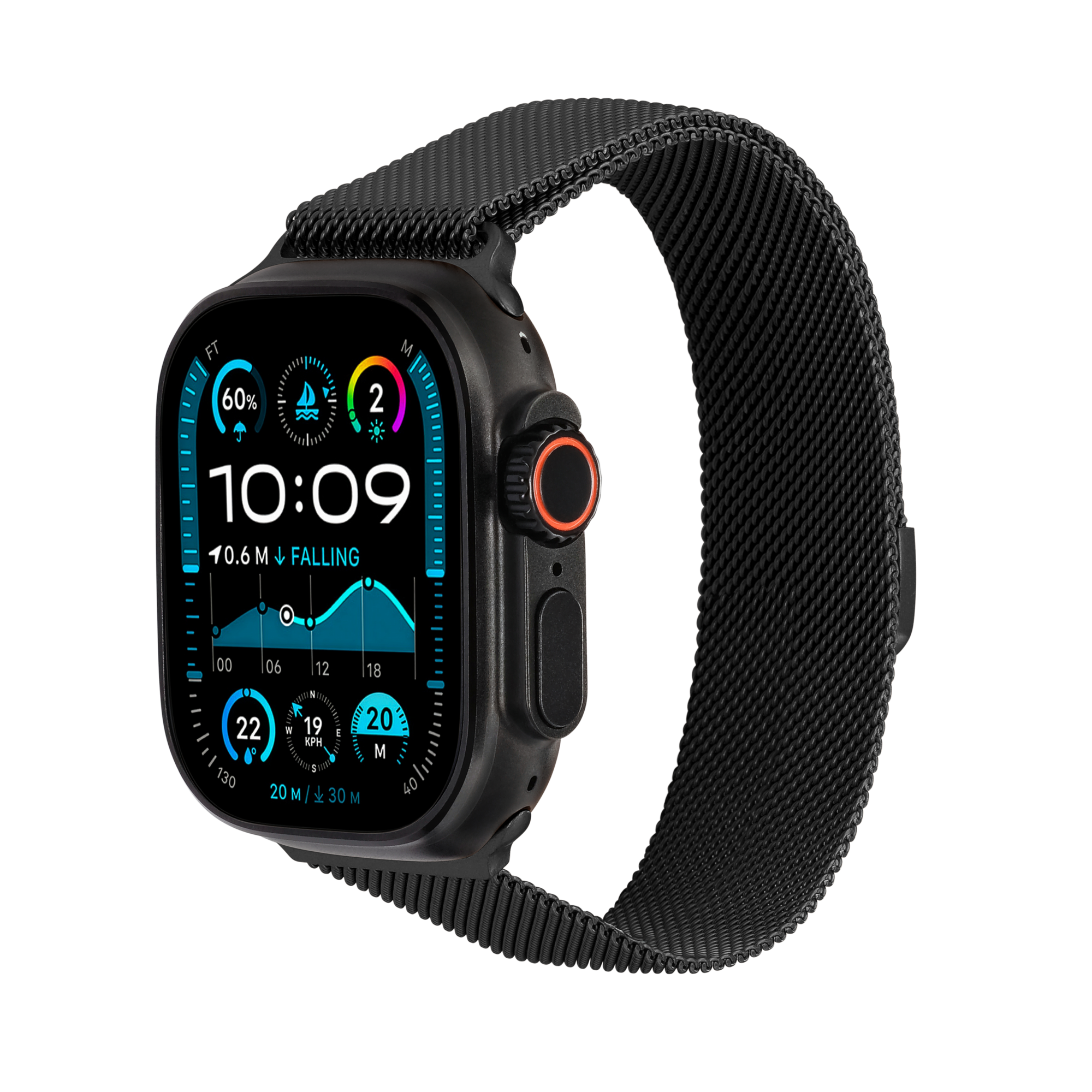 Metal Braided in Black — black metal braided Apple Watch strap (view 2)