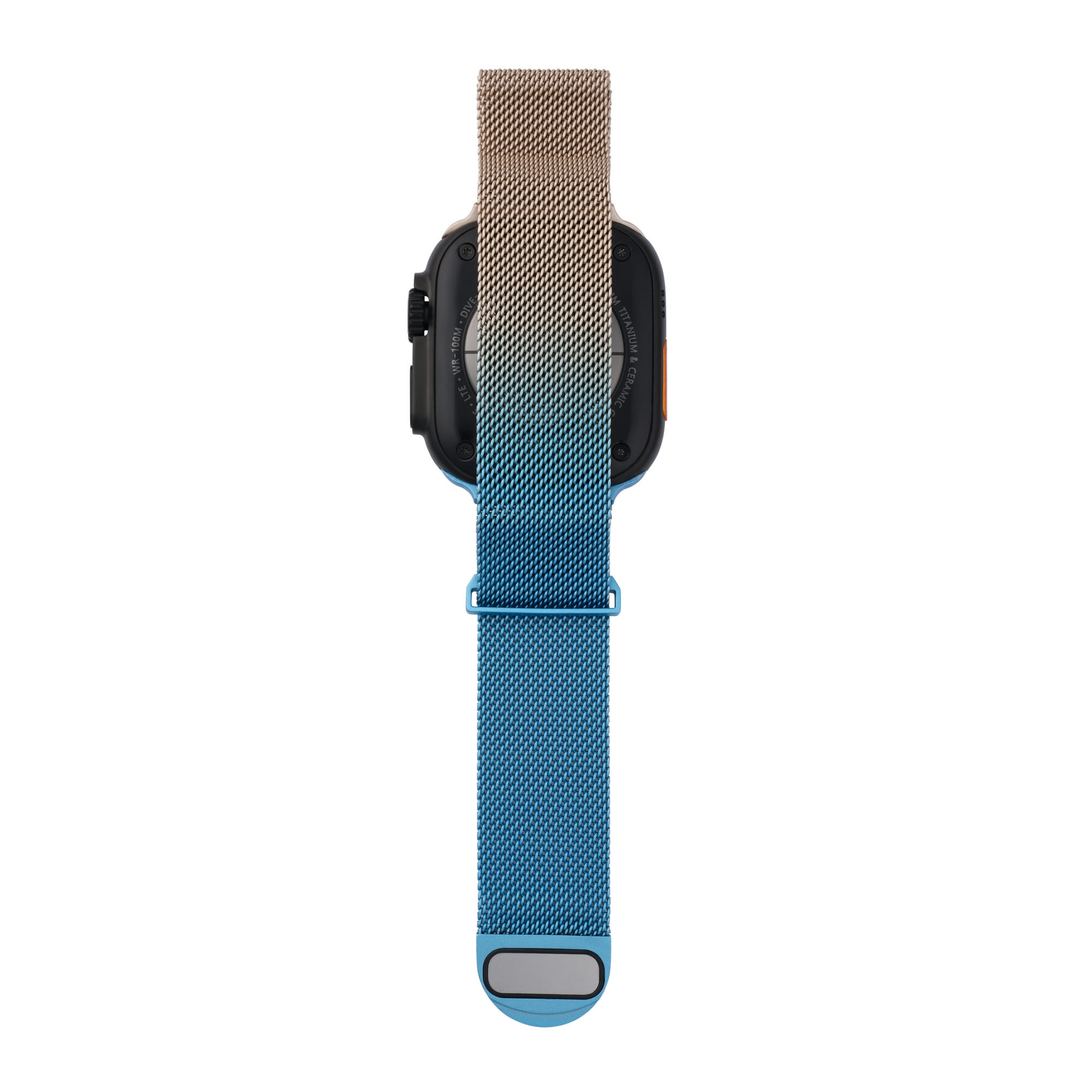 Metal Braided in Gold Blue — gold and blue two-tone metal braided Apple Watch strap (view 4)
