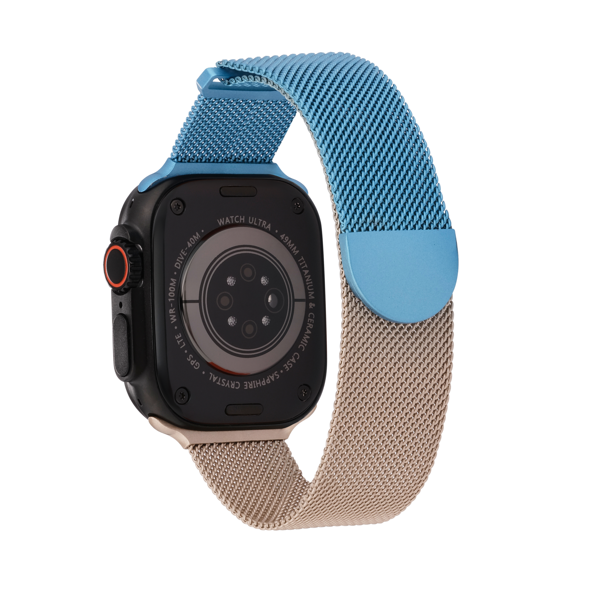 Metal Braided in Gold Blue — gold and blue two-tone metal braided Apple Watch strap (view 6)