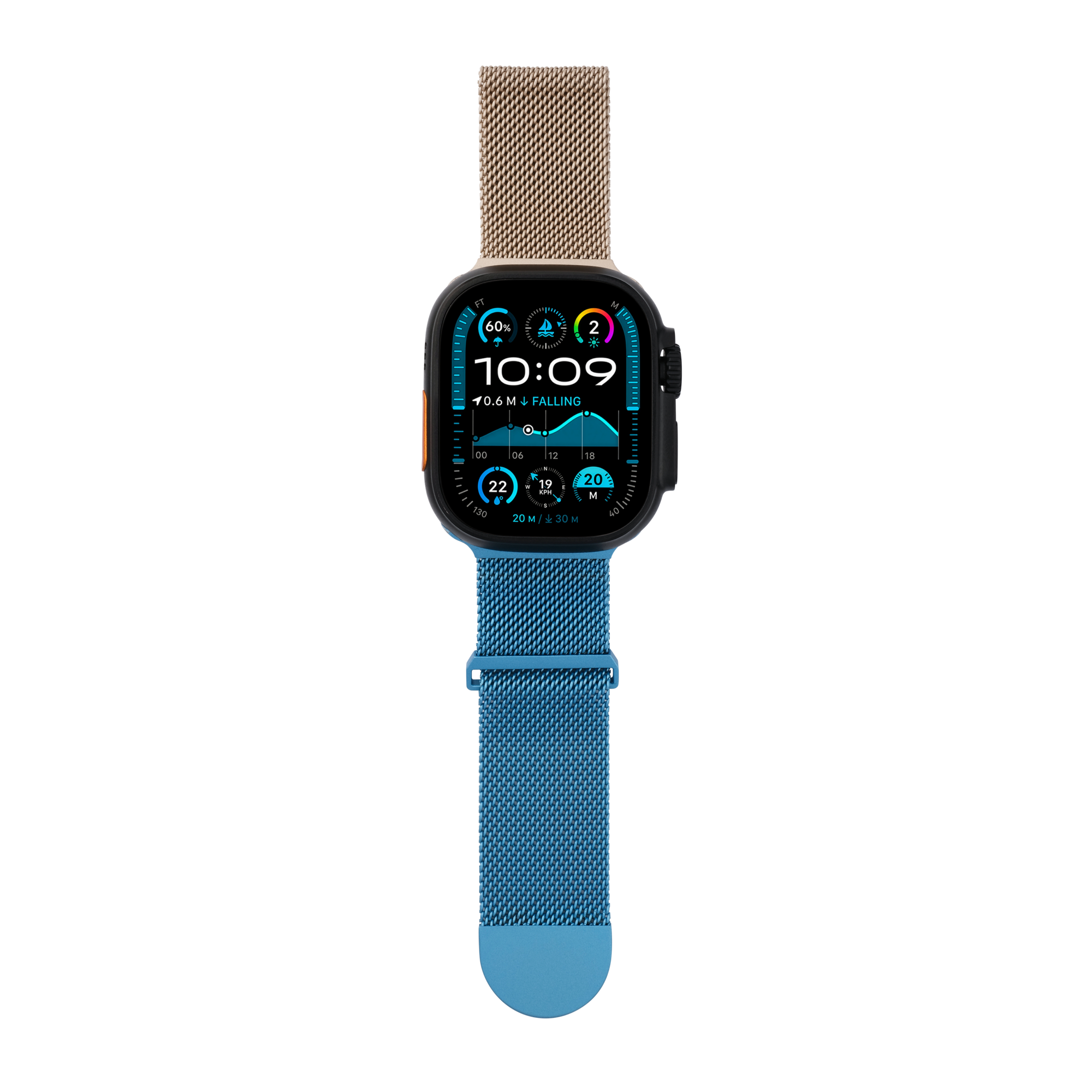 Metal Braided in Gold Blue — gold and blue two-tone metal braided Apple Watch strap (view 7)