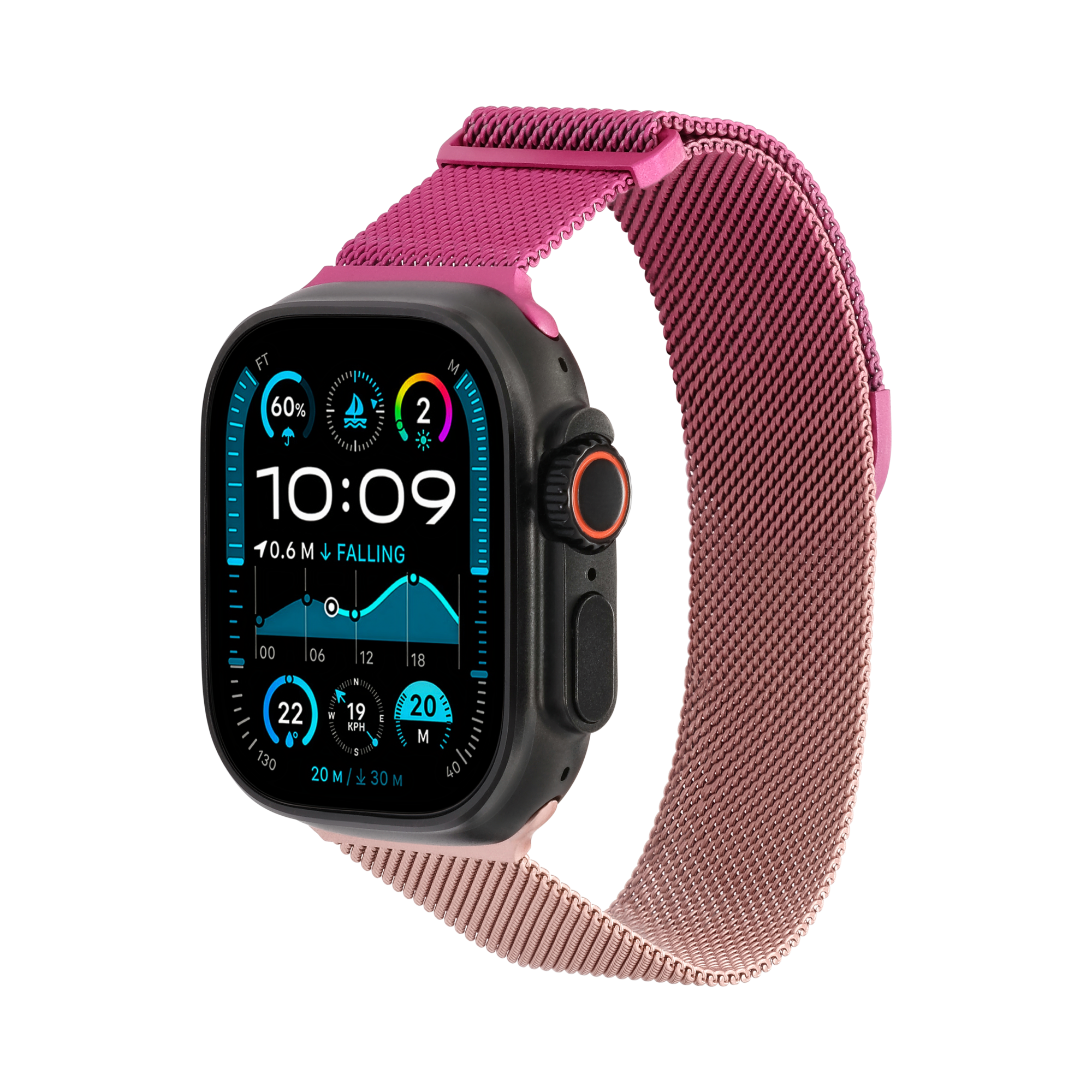 Metal Braided in Gold Pink — gold and pink two-tone metal braided Apple Watch strap (view 2)