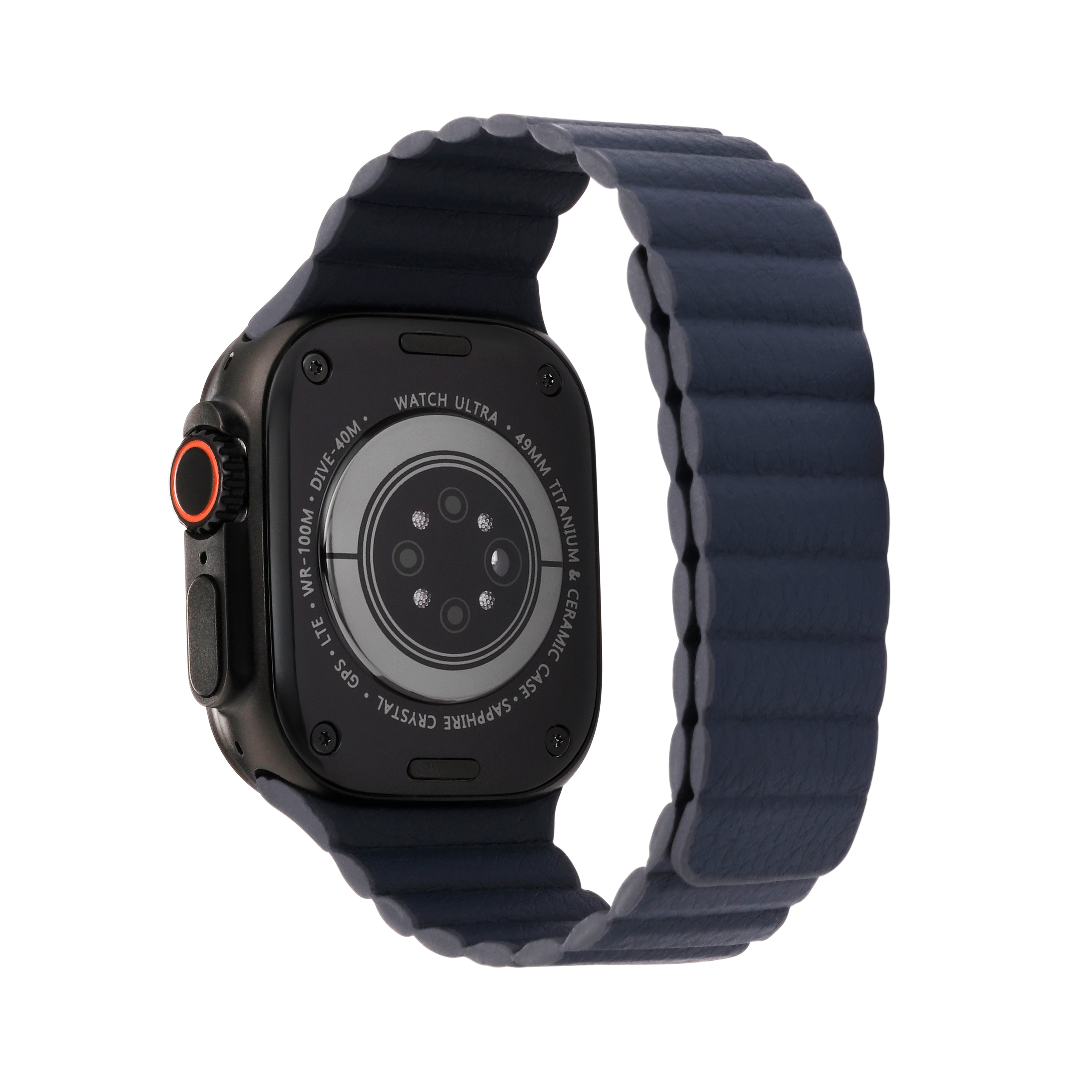 Leather Magnetic in Navy — navy leather magnetic Apple Watch strap (view 2)
