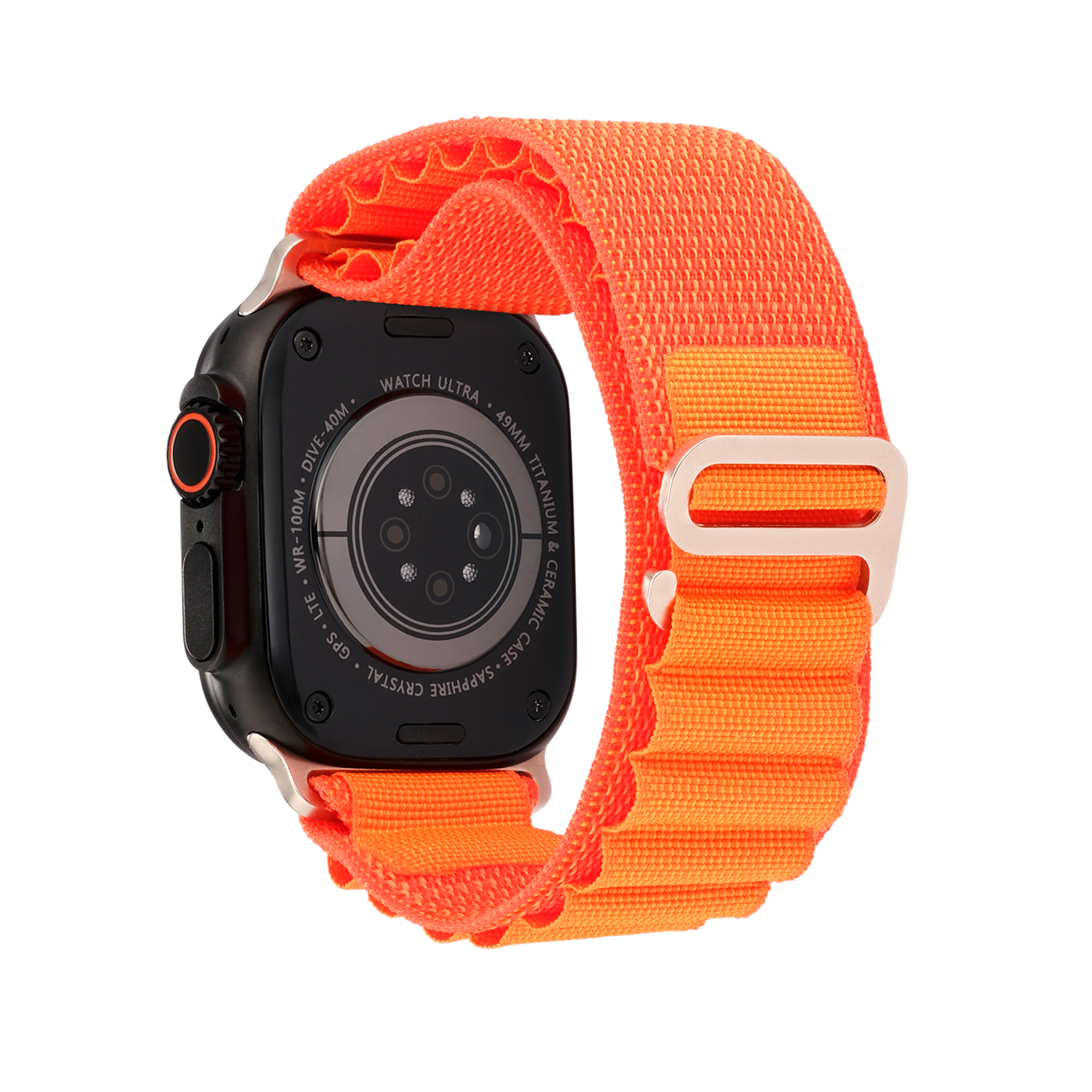 Hook Strap in Orange — orange woven nylon Apple Watch strap (view 2)