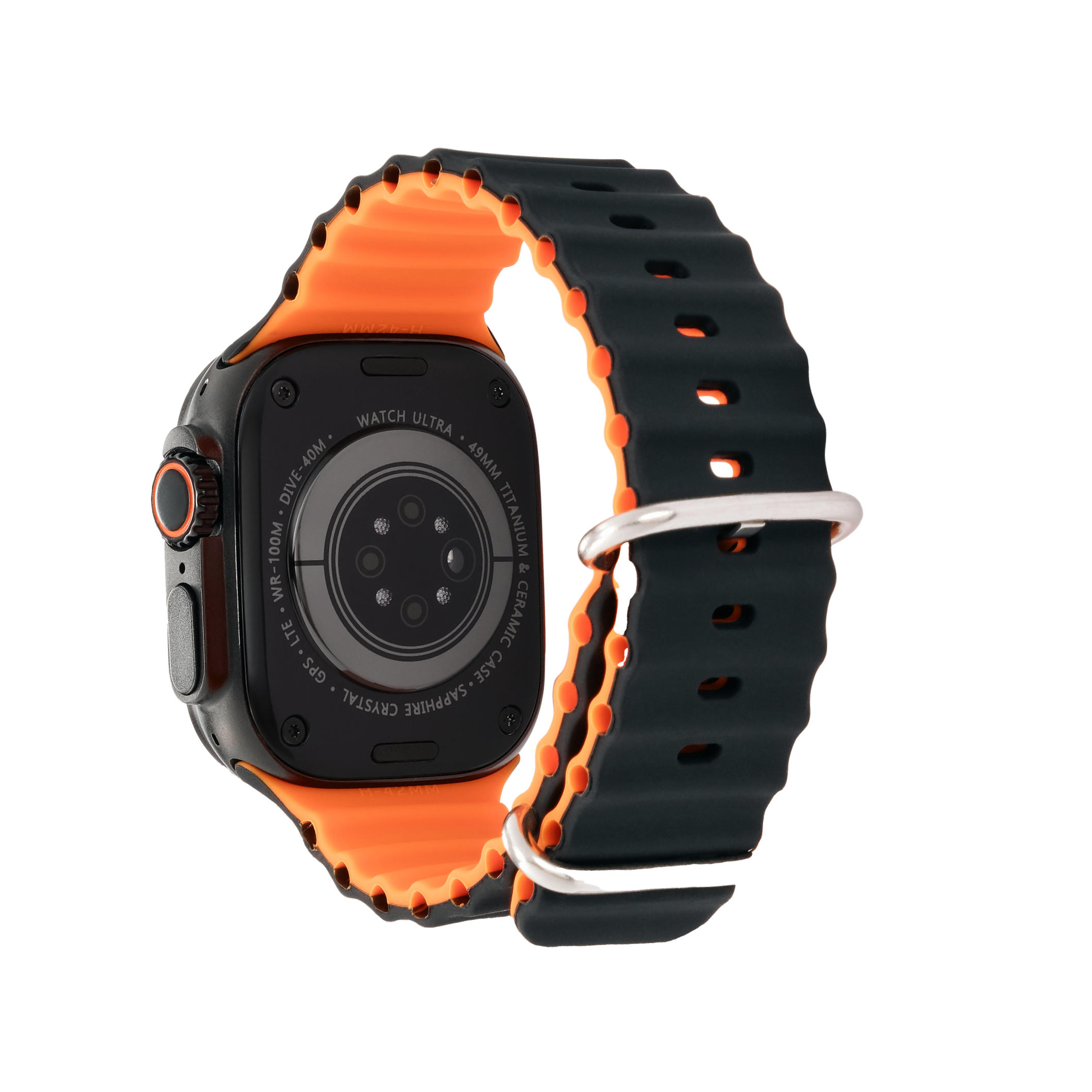 Wave Band in Magma — black and orange silicone Apple Watch strap (view 2)
