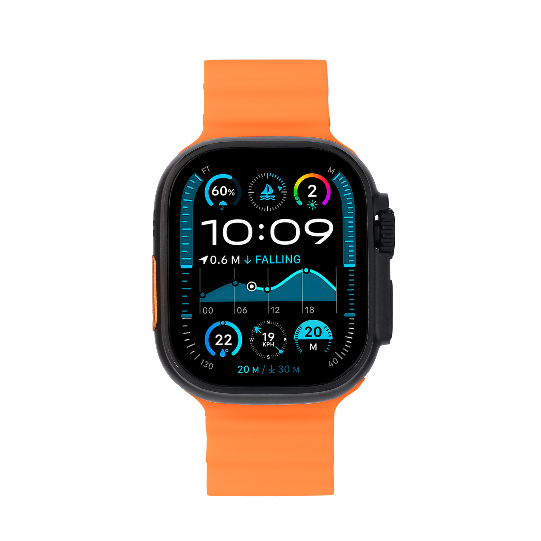 Wave Band in Magma — black and orange silicone Apple Watch strap (view 4) #colour_magma