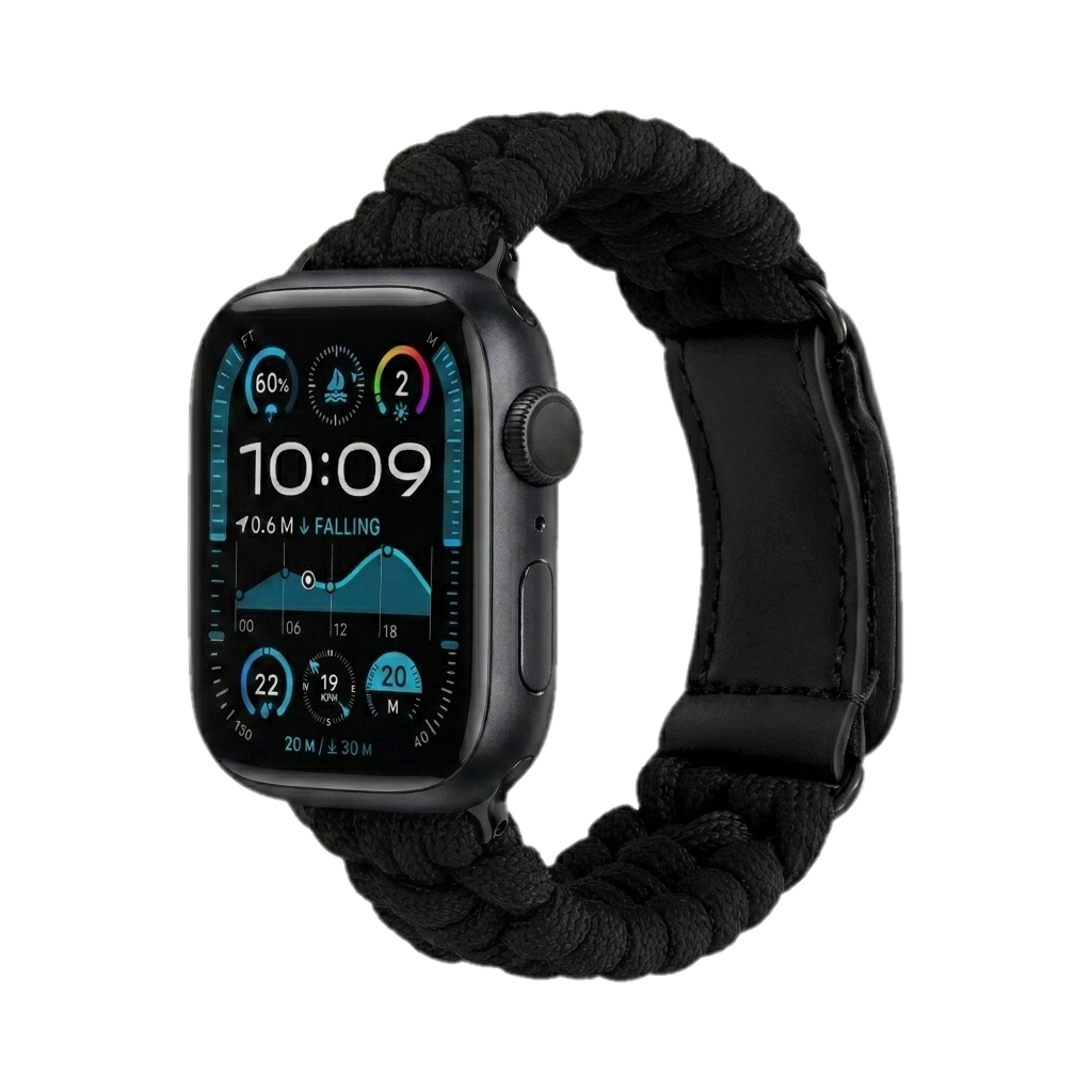 Paracord Apple Watch Strap in Black — black paracord Apple Watch strap (view 1) 