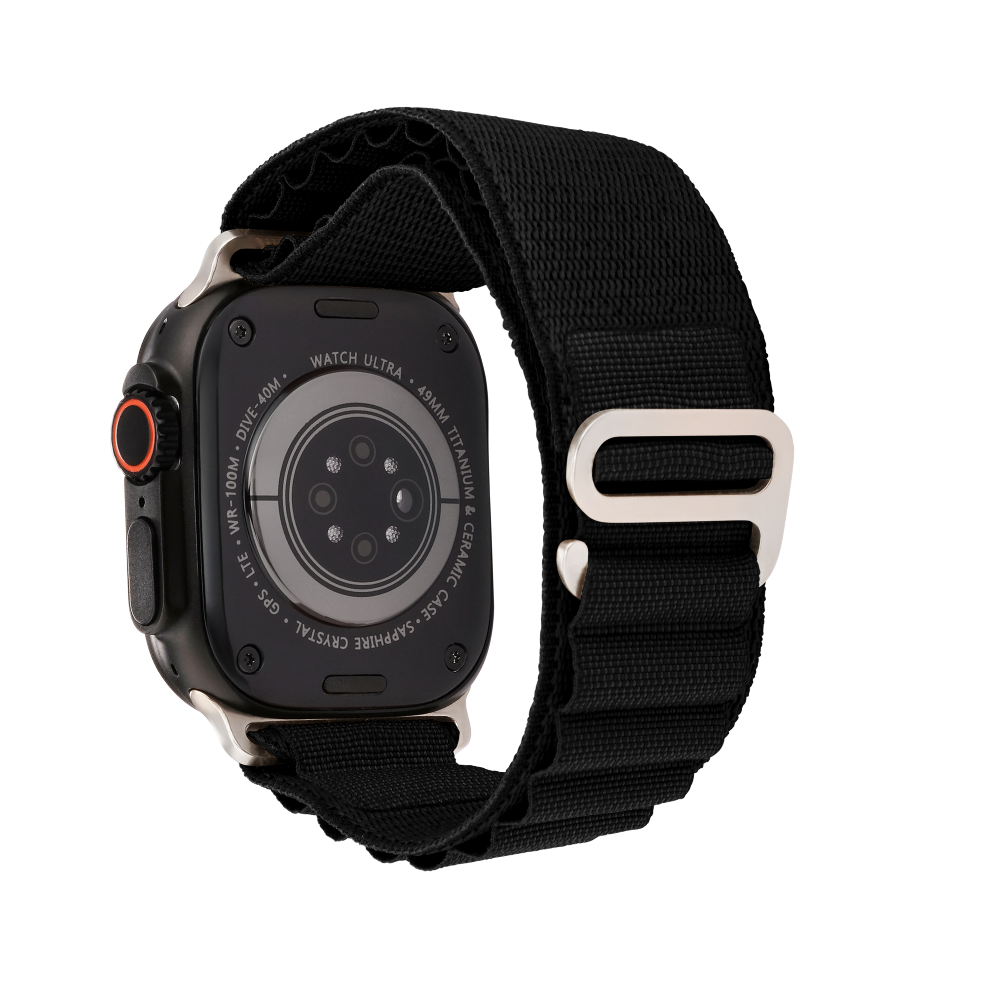 Hook Strap in Black — black woven nylon Apple Watch strap (view 2) #colour_black