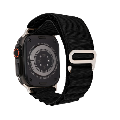 Hook Strap in Black — black woven nylon Apple Watch strap (view 2) 