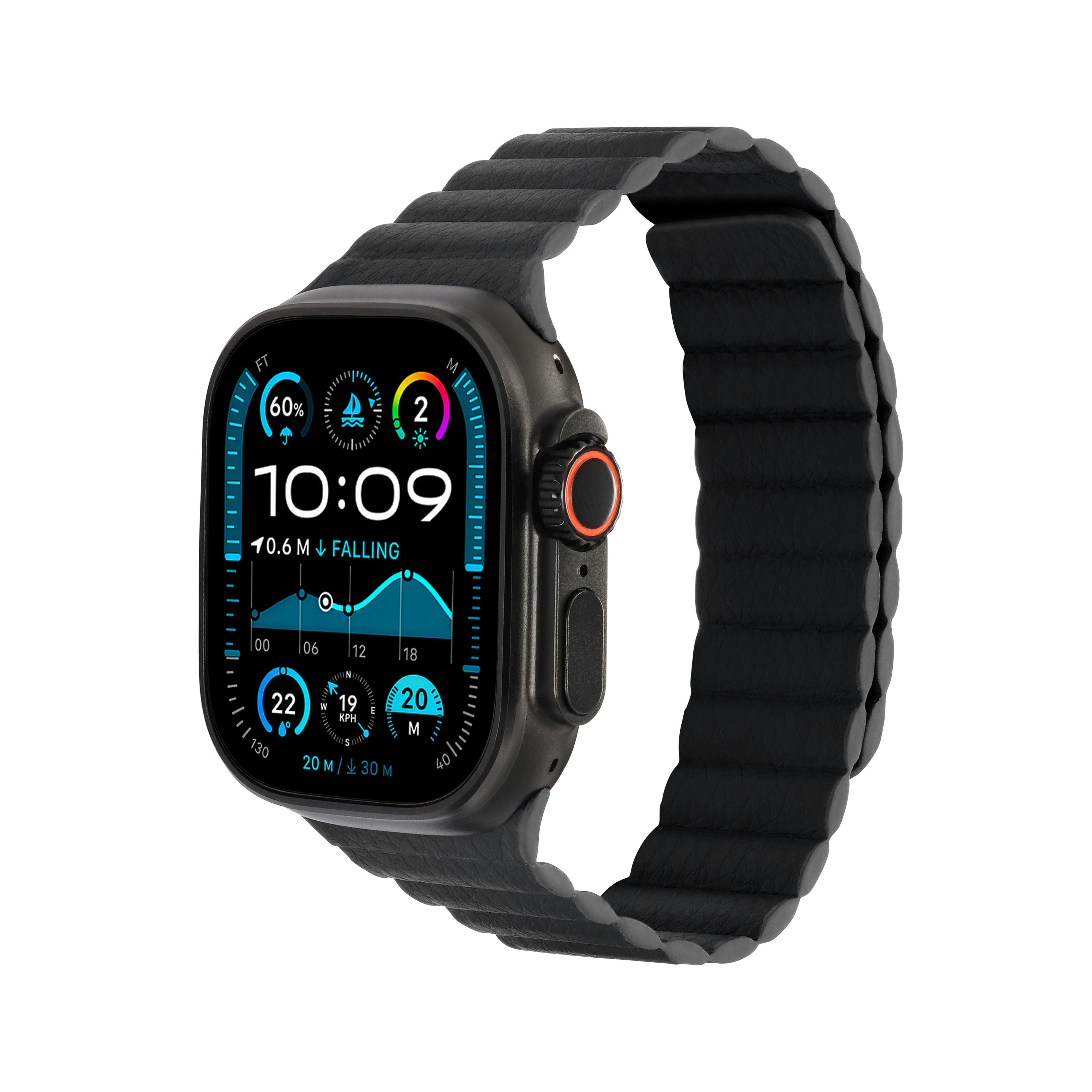 Leather Magnetic in Black — black leather magnetic Apple Watch strap (view 1) 