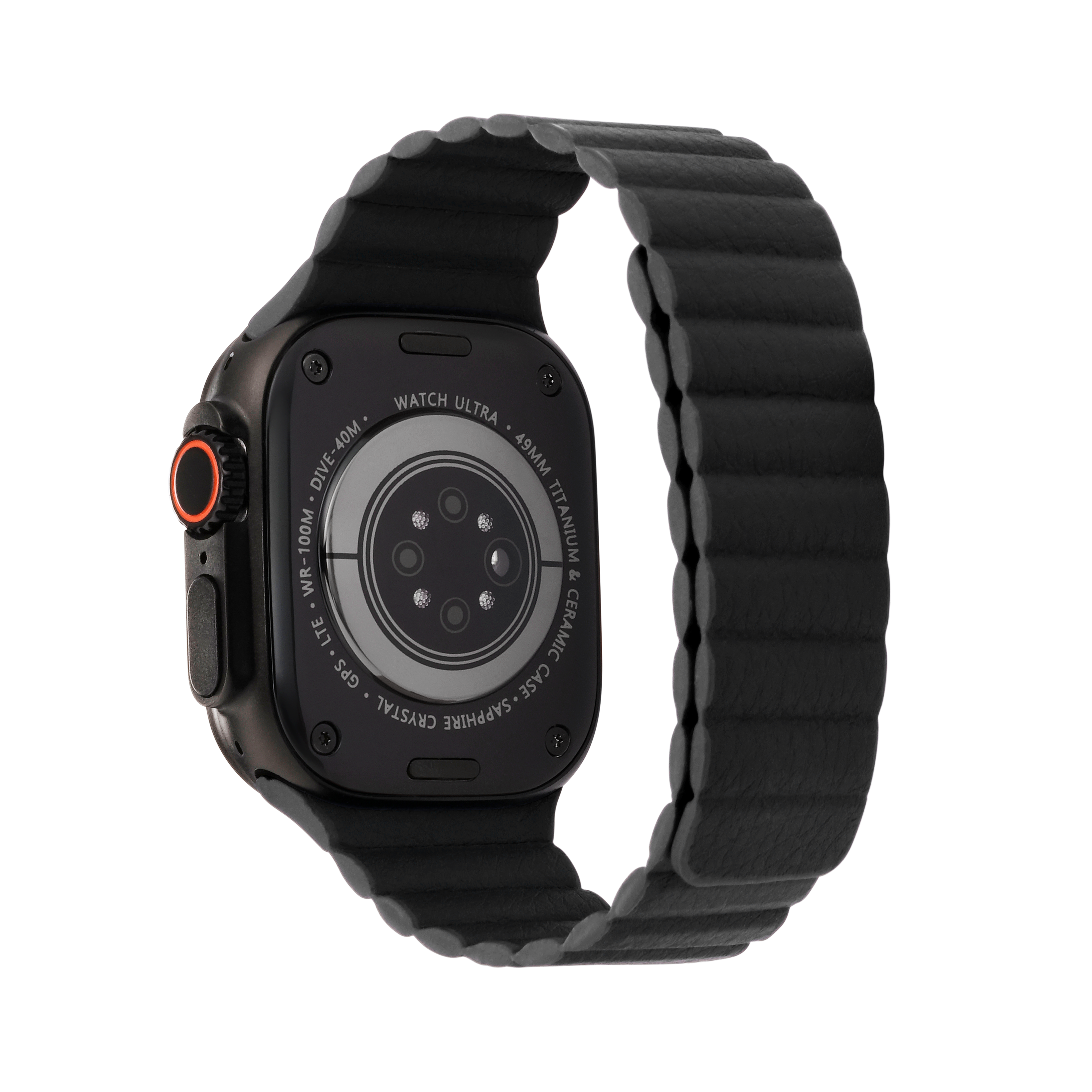 Leather Magnetic in Black — black leather magnetic Apple Watch strap (view 2) 
