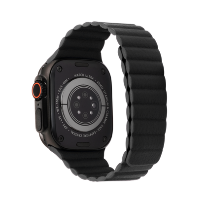 Leather Magnetic in Black — black leather magnetic Apple Watch strap (view 2) 