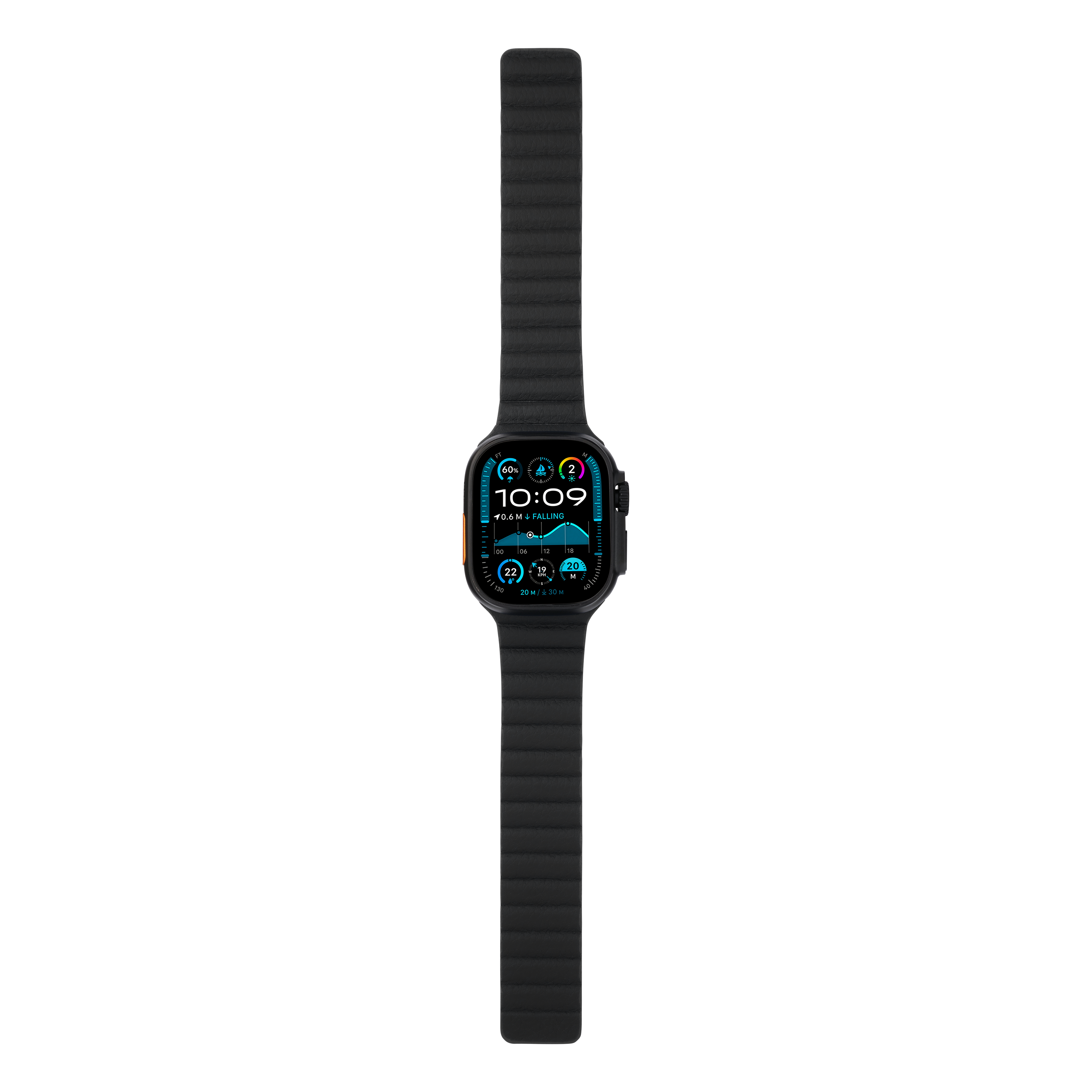 Leather Magnetic in Black — black leather magnetic Apple Watch strap (view 6) 