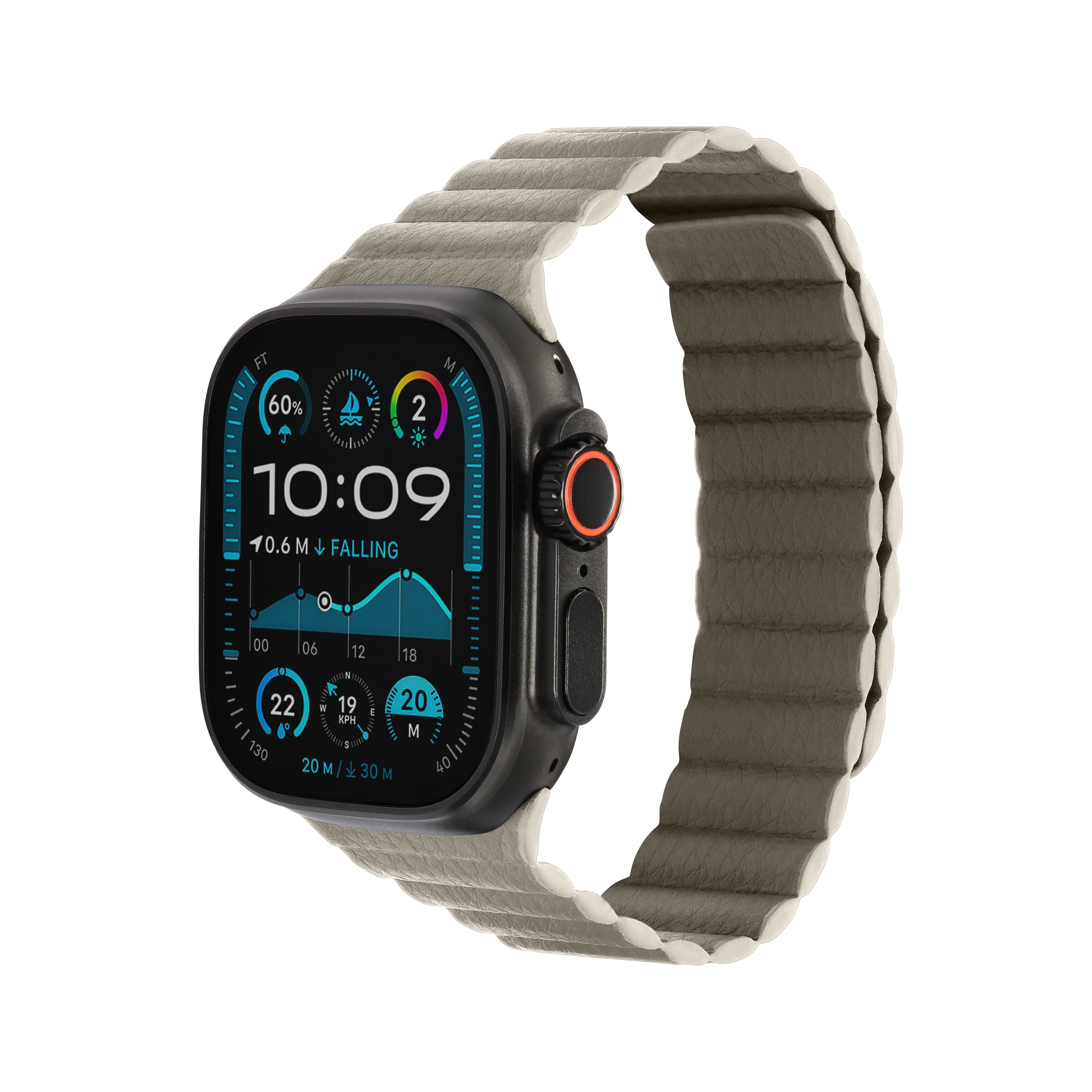 Leather Magnetic in Grey — grey leather magnetic Apple Watch strap (view 1) 