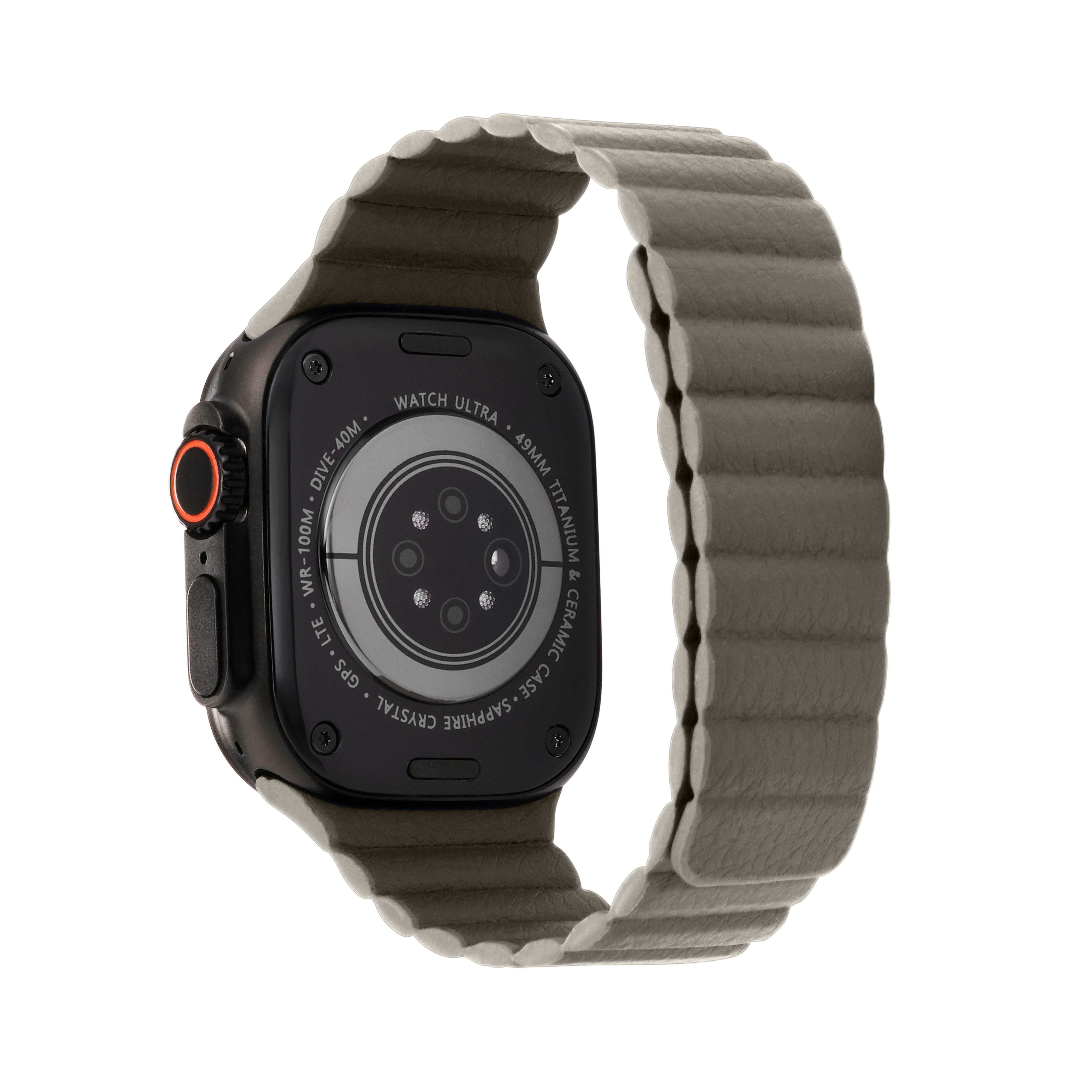 Leather Magnetic in Grey — grey leather magnetic Apple Watch strap (view 2) 