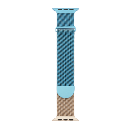 Metal Braided in Gold Blue — gold and blue two-tone metal braided Apple Watch strap (view 1) 