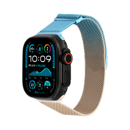 Metal Braided in Gold Blue — gold and blue two-tone metal braided Apple Watch strap (view 2) 
