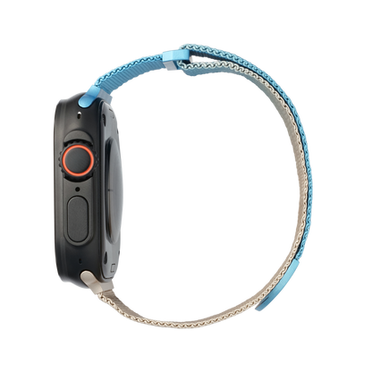 Metal Braided in Gold Blue — gold and blue two-tone metal braided Apple Watch strap (view 5) 