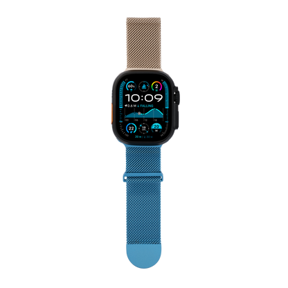 Metal Braided in Gold Blue — gold and blue two-tone metal braided Apple Watch strap (view 7) 