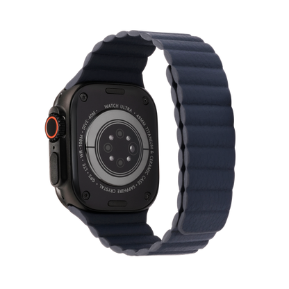 Leather Magnetic in Navy — navy leather magnetic Apple Watch strap (view 2) 