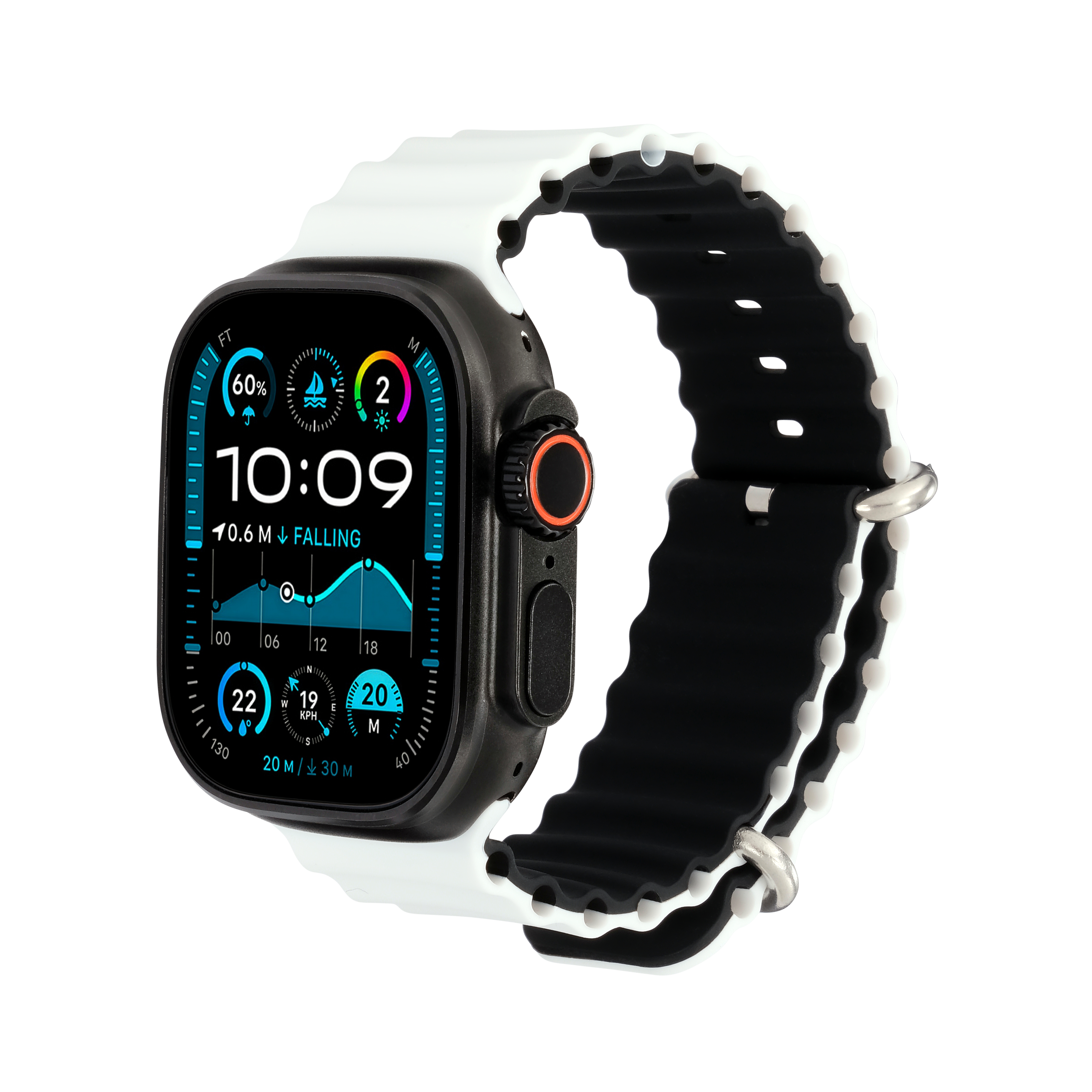 Wave Band in Panda — white and black silicone Apple Watch strap (view 1) 