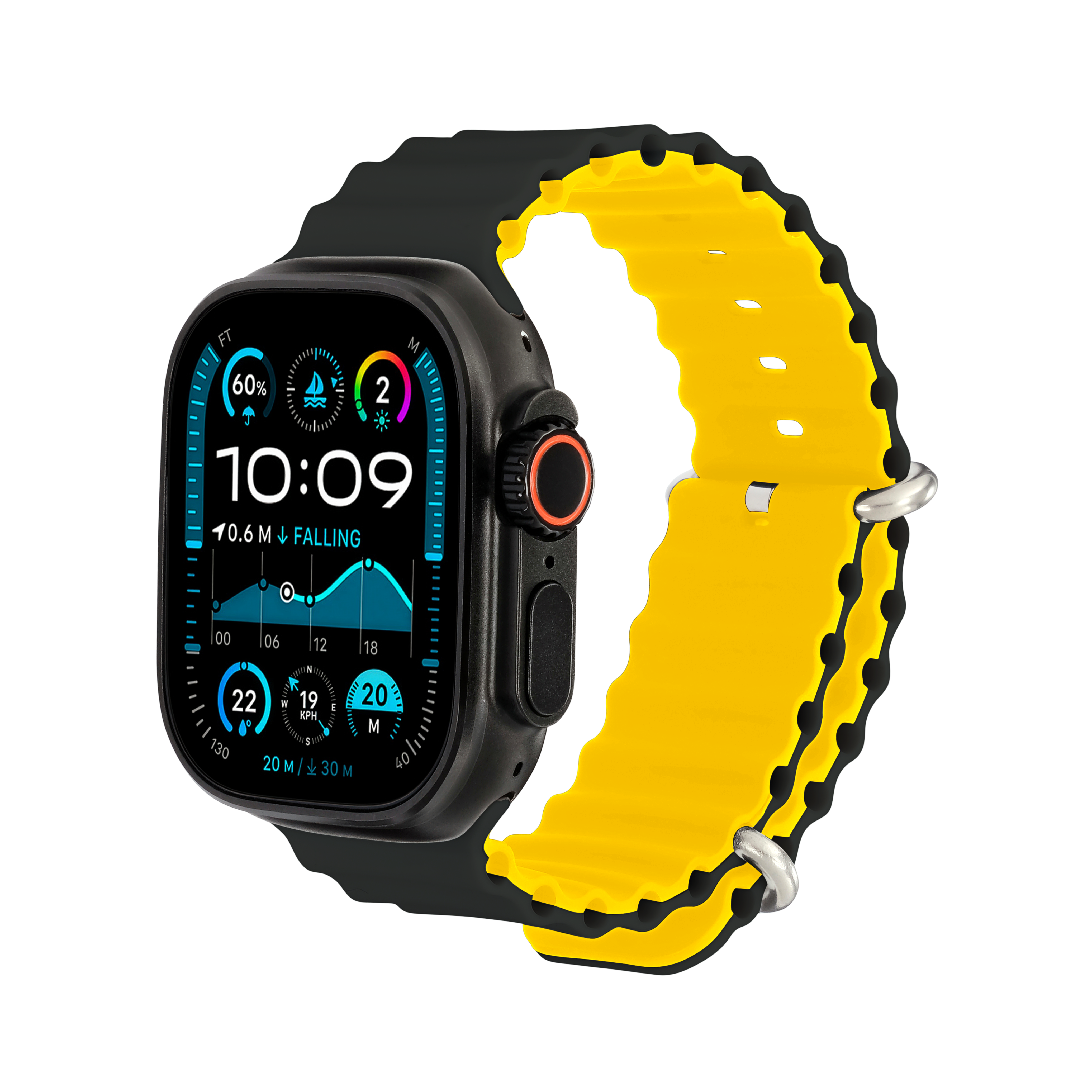 Wave Band in Bumble — black and yellow silicone Apple Watch strap (view 4) 