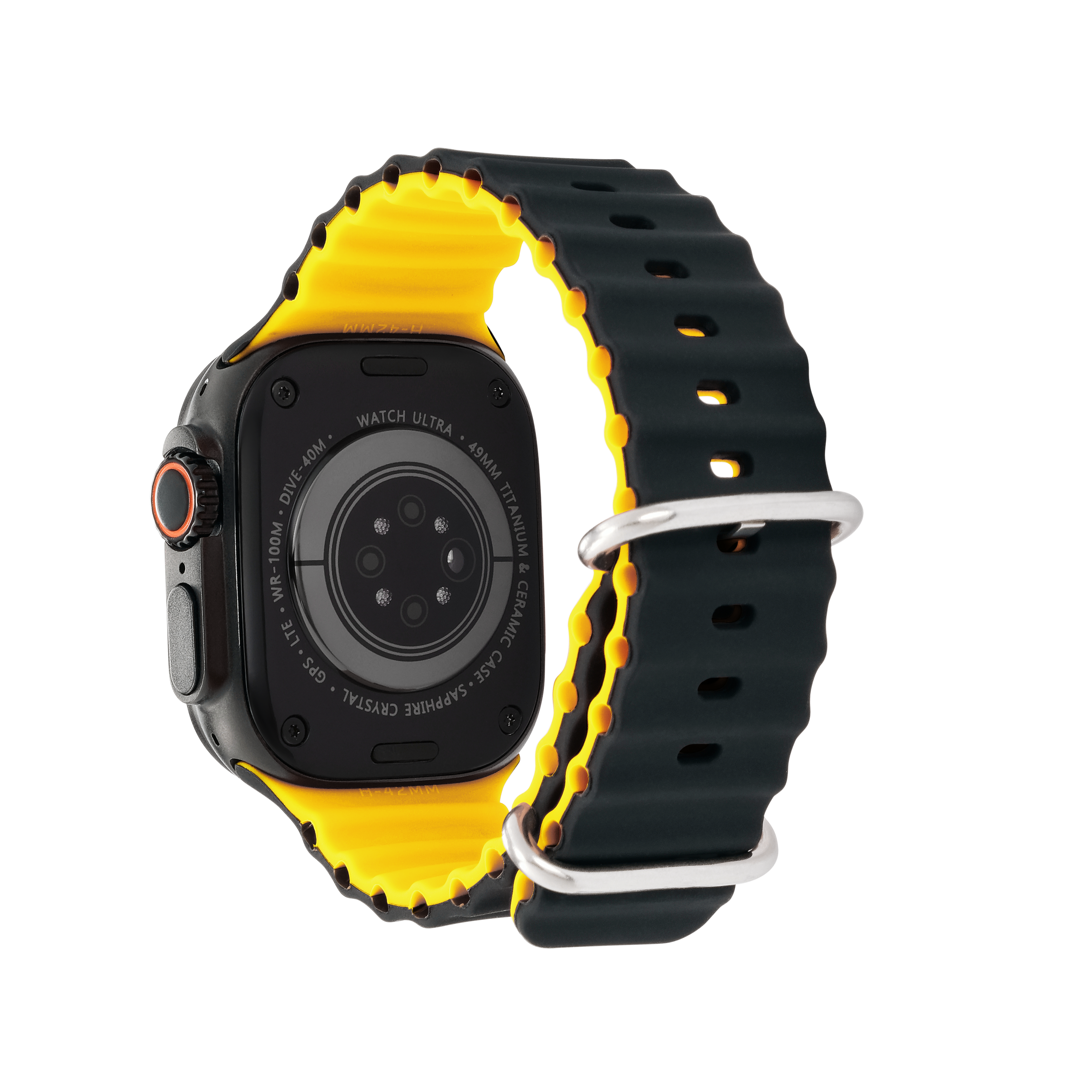 Wave Band in Bumble — black and yellow silicone Apple Watch strap (view 5) 