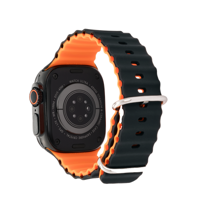 Wave Band in Magma — black and orange silicone Apple Watch strap (view 2) 